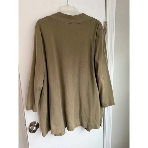 Isaac Mizrahi Live Essentials Olive Green Open Front Cardigan Pockets 3X Plus - Picture 3 of 9